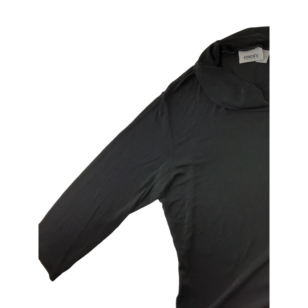 Vintage Chicos Travelers Women's Black Slinky Knit Cowl Neck 3/4 Sleeve Top XL 3 - Picture 3 of 10